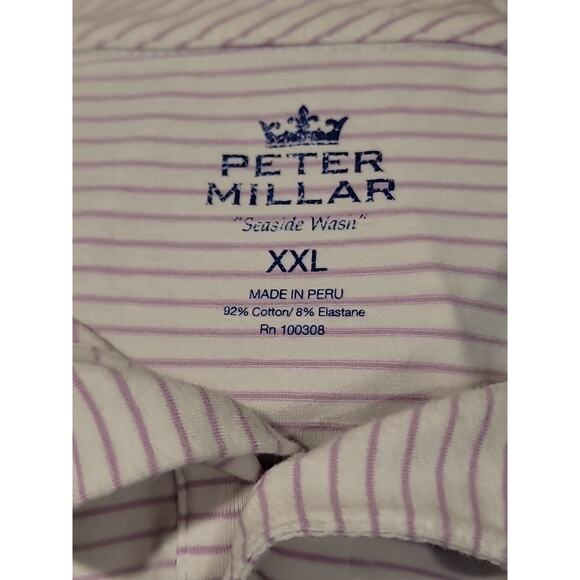 Peter Millar Seaside Wash Polo Shirt Mens Size XXL Striped Purple White - Picture 5 of 6